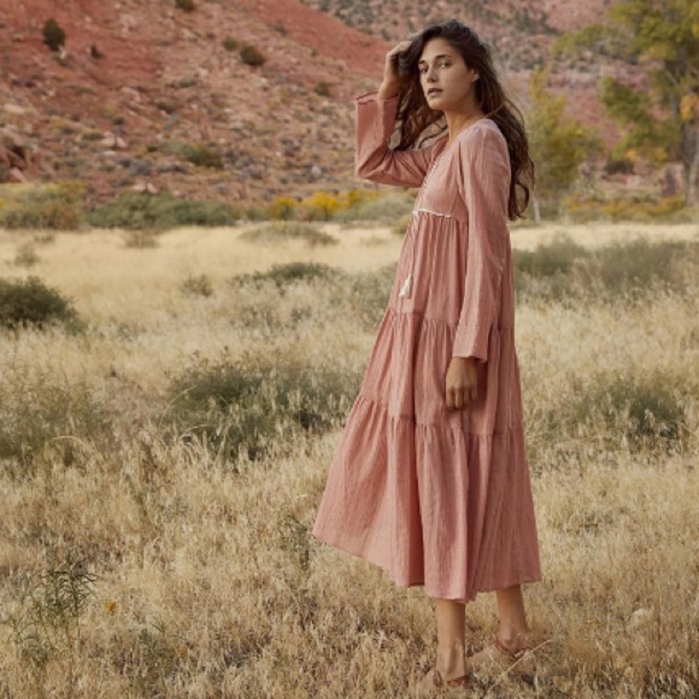 Christy Dawn Long Sleeve Maxi Dress in Dusty Rose